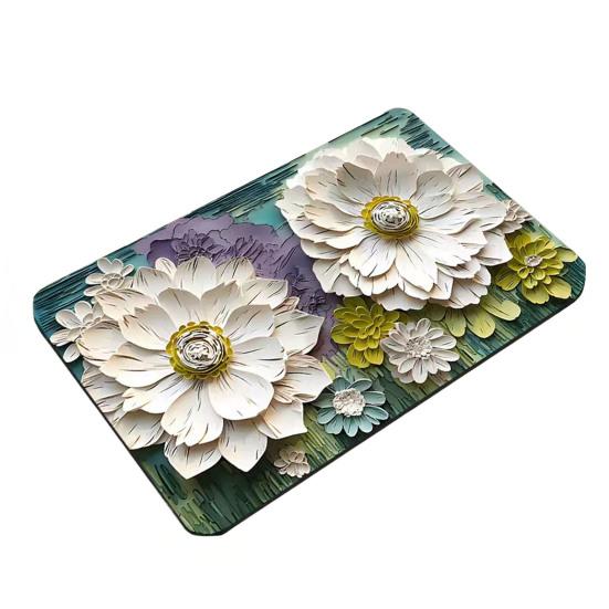3D Floral Floor Mat Absorbent Diatomaceous Mud Rug Non-Slip Bathroom Entrance Carpet Quick Drying Mat for Living Room Kitchen