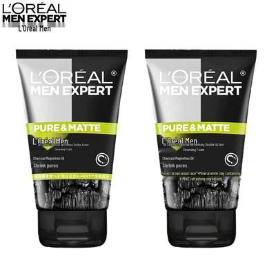 L'Oreal Мужской Очищающий Гель для Лица с Угольным Угольком для Контроля Жирности 2x100мл