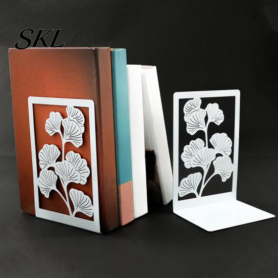 Non-slip Bookend 1 Pair Metal Decorative Bookends, Ginkgo Leaf/Monstera Book Ends for Sturdy Support Bookshelf, Non-Skid Stopper Home Office