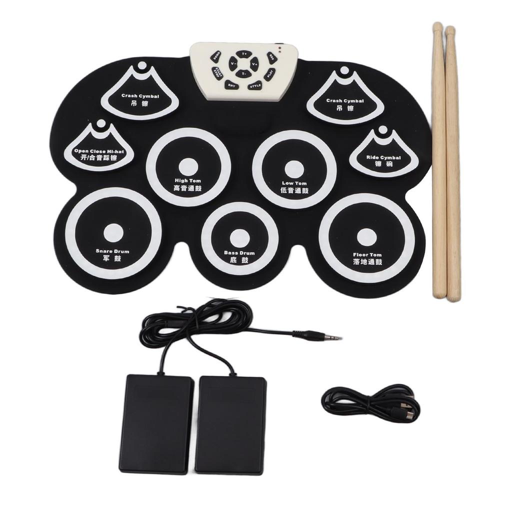 Детская электронная барабанная установка, водонепроницаемый мягкий силиконовый рулонный барабанный коврик с педалью