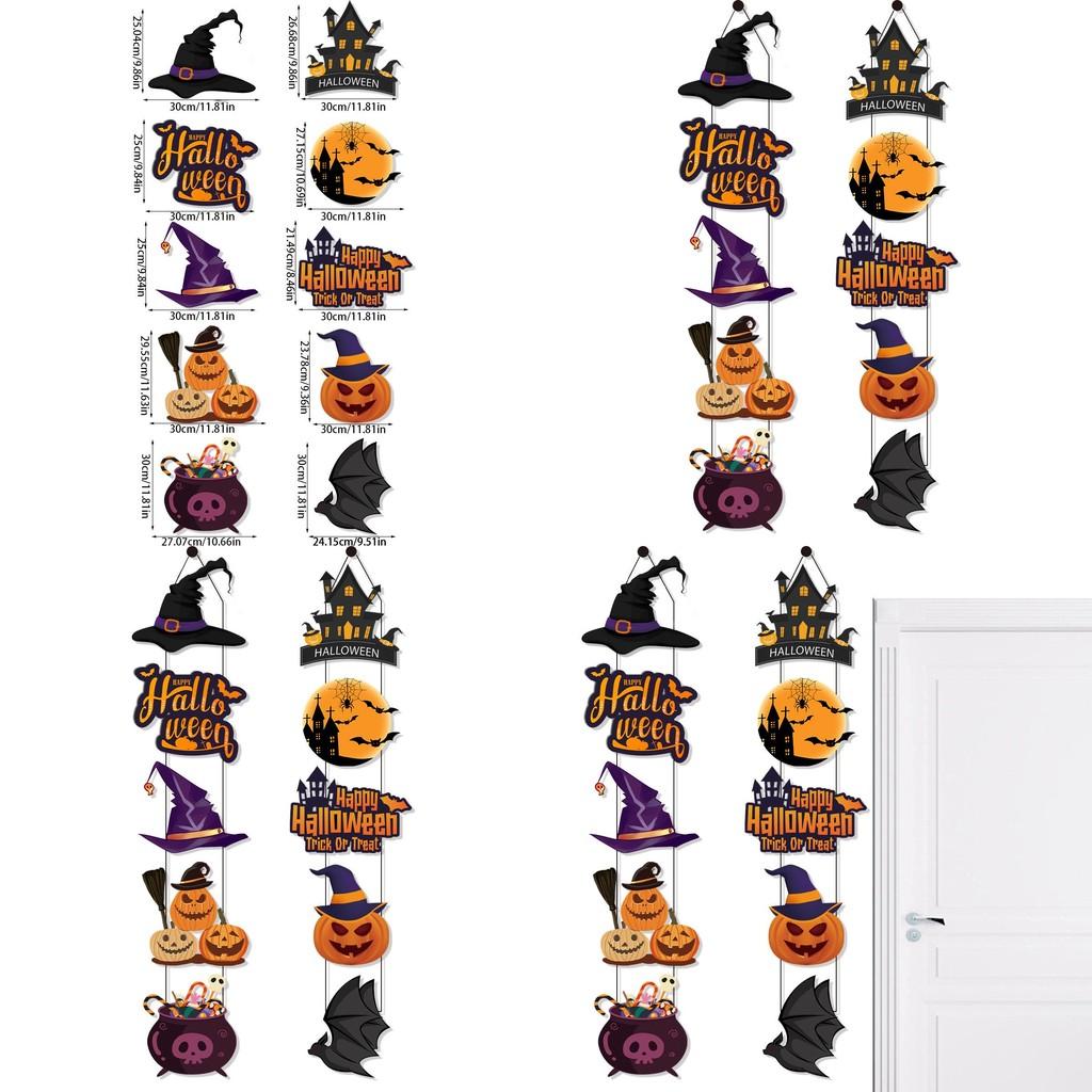 Halloween Door Hanging Decor With Pumpkin And Bat Paper Scene Setter For Party Celebrations