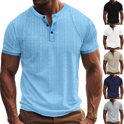 Мужские льняные футболки Henley с коротким рукавом и пуговицами, повседневные базовые футболки, летние рубашки для работы