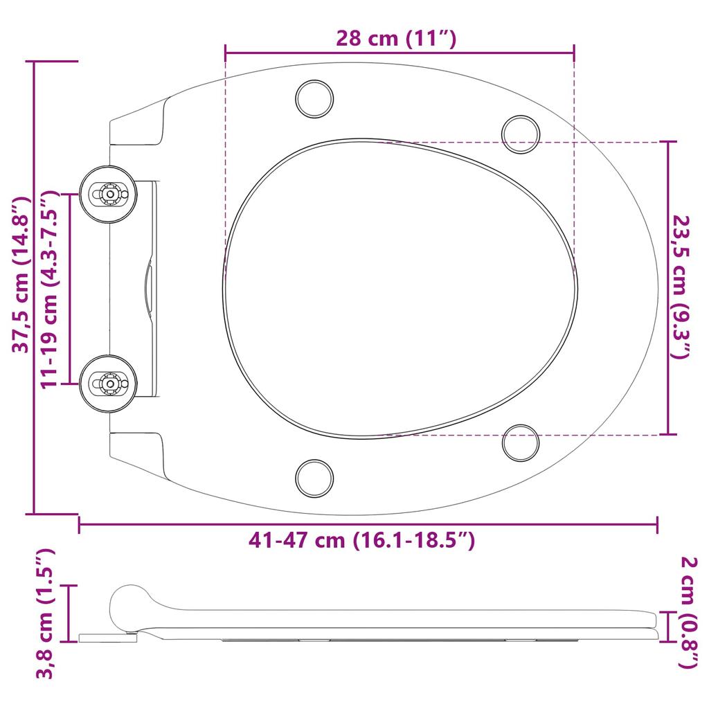 Toilet Seat White 47 x 37.5 x 3.8 cm Duroplast