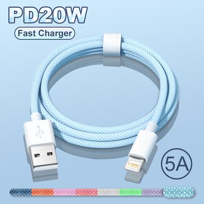 PD USB Lightning зарядный кабель 20 Вт для Apple iPhone 14 13 12 11Pro Max mini X XS XR 8 7 6 Plus SE 2020, тканый провод для быстрой зарядки