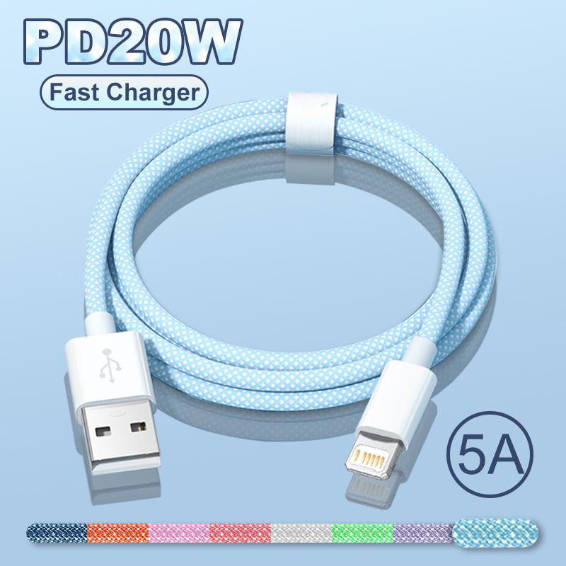 PD USB Lightning зарядный кабель 20 Вт для Apple iPhone 14 13 12 11Pro Max mini X XS XR 8 7 6 Plus SE 2020, тканый провод для быстрой зарядки
