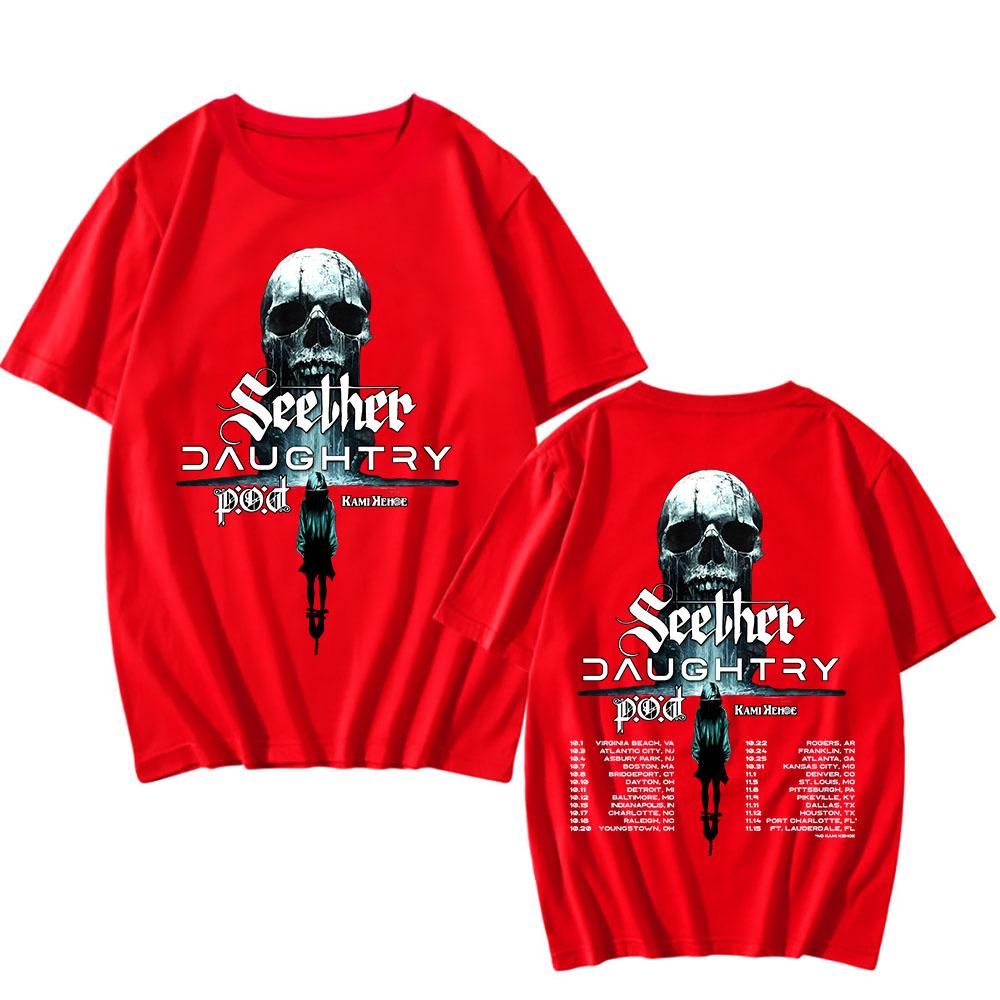 Футболка SEETHER и DAUGHTRY Совместный тур 2025 Летняя Хлопковая Футболка с Коротким Рукавом для Мужчин Унисекс Уличная Одежда Мужская Одежда