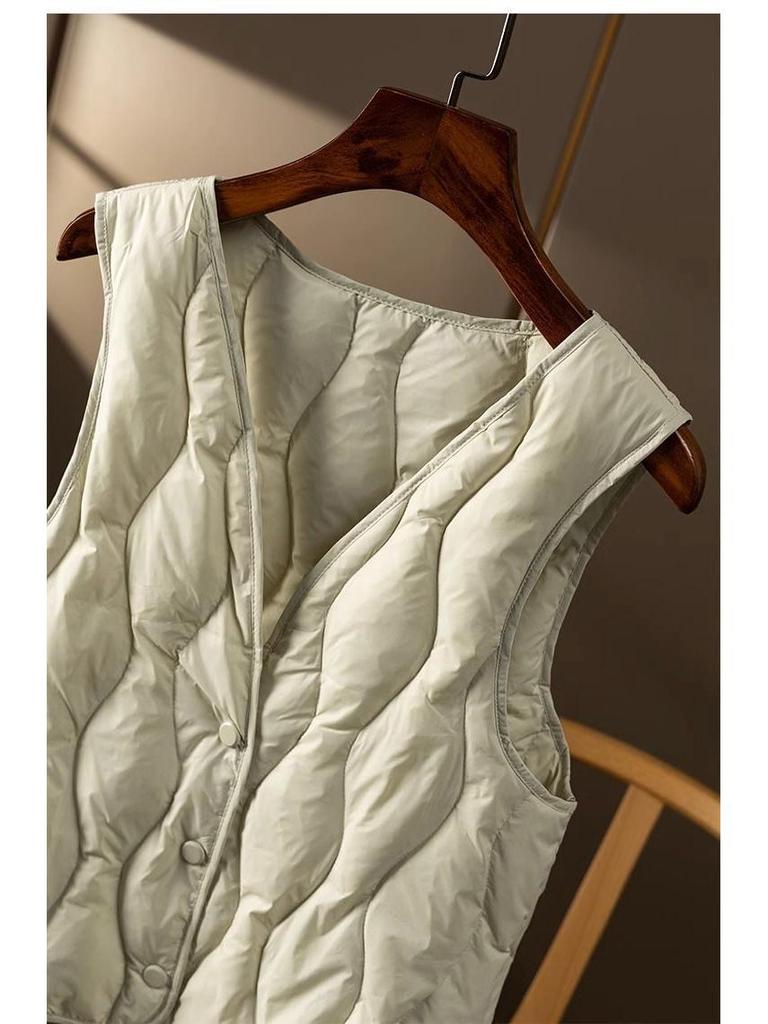 Women's 2024 V-Neck Lightweight Down Vest - Short Style, Sleeveless Base Layer Coat
