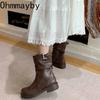 Fashion Low Heel Women Western Cowgirl Boots Fashion Slip On Belt Buckle Shoes Retro Style Autumn Winter Ladies Knight Short Booties