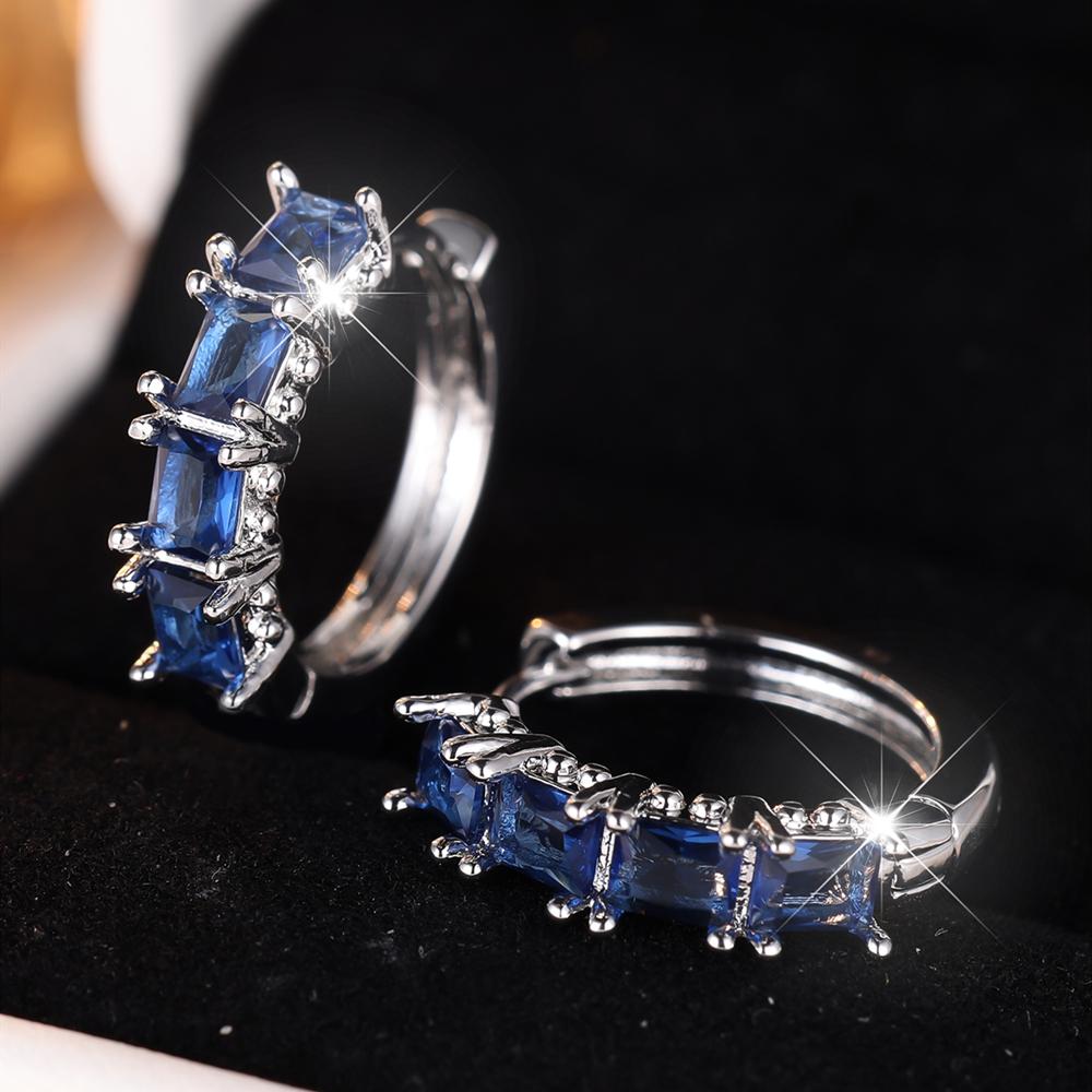 Charming Square Cut Blue Green Rainbow Zircon Hoop Earrings Trendy Ear Accessories Wedding Party Jewelry