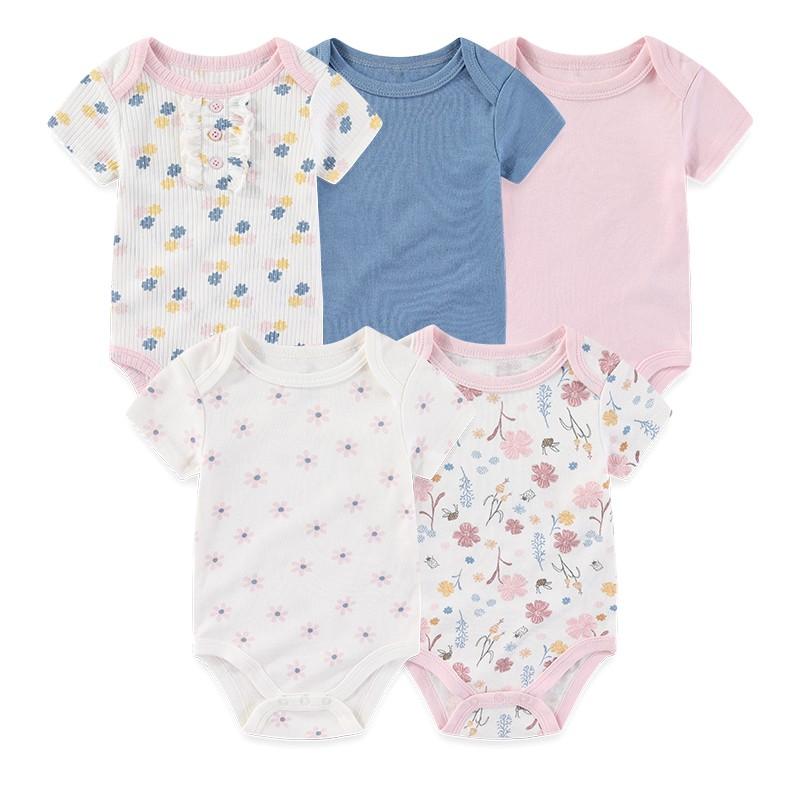 KIDDIEZOOM 5 предметов для мальчиков и девочек 0-12 месяцев, повседневные боди с короткими рукавами и милым мультяшным принтом для малышей