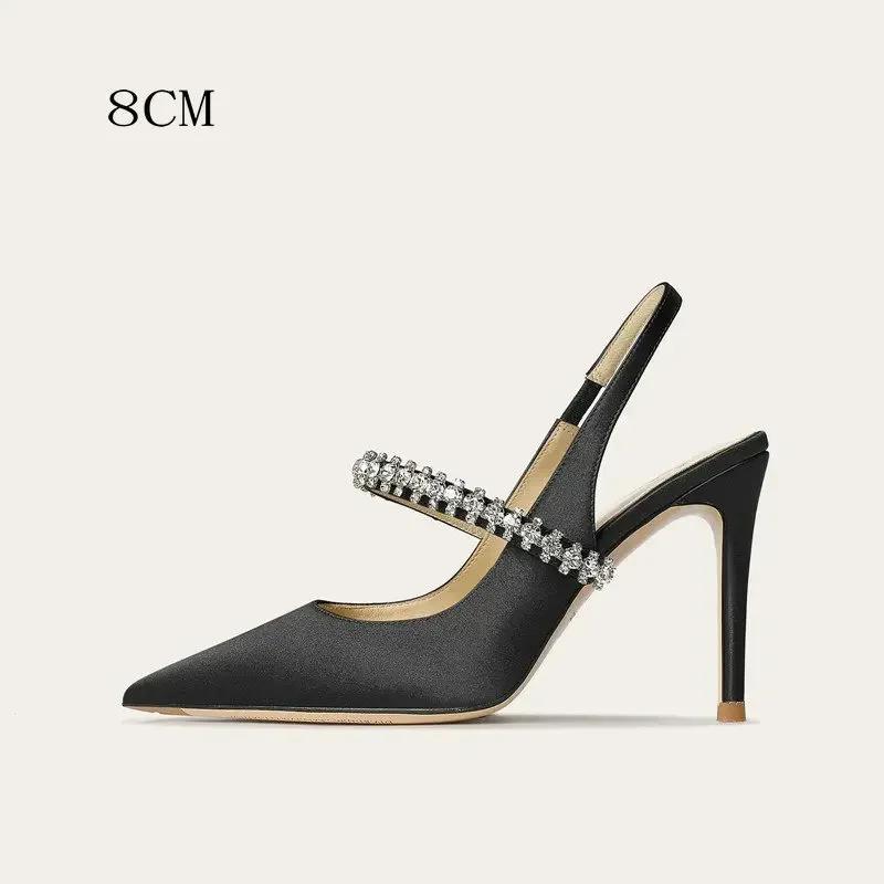 Fashion Women's Diamond Bao Head Sandals 2025 New Thin Heel Pointed Sheepskin Leather High Heels Women's Wedding Shoes Size 34-45