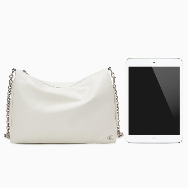Calvin Klein Minimalist Metal Letter Zipper Chain Synthetic Material Shoulder Bag Small Square Crossbody Bag Medium Women bags Ivory DH3575-115