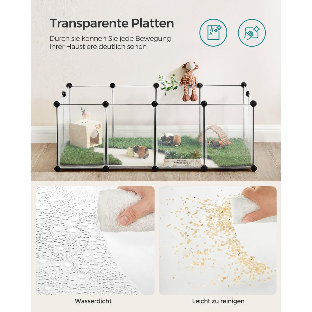SONGMICS Pet Playpen with Floor, Small Animal Enclosure, DIY Plastic Cage, Indoor Run for Hamsters, Rabbits, Hedgehogs, Guinea Pigs, White