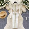 Autumn Winter Women Knitted Dresses 2024 Vintage Patchwork Striped Long Sleeve Bodycon Sexy Chic Long Dress