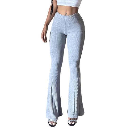 Women Flared Pants Elastic High Waist Solid Color Long Pants