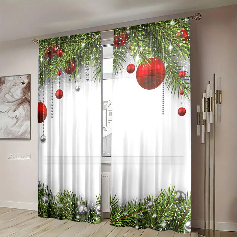 2 Pieces, Christmas Ball, Christmas Tree Curtains -30% Blackout - Suitable for Living Room, Bedroom, Kitchen, Home Decoration