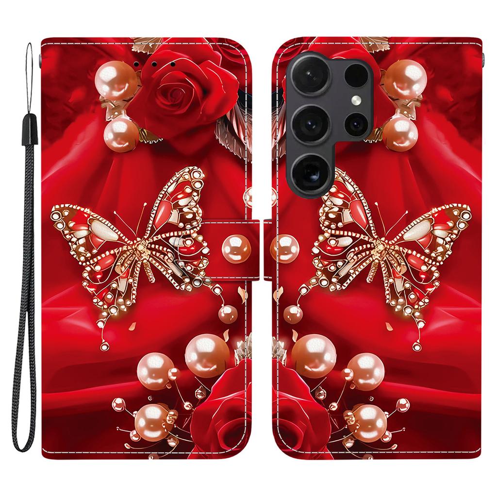 Кожаный чехол-книжка с подставкой и кошельком для Samsung Galaxy S26 Ultra, чехол для телефона с принтом и ремешком на запястье