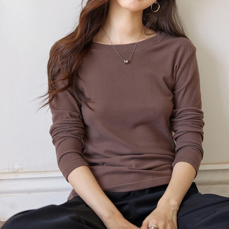 Осенне-зимняя женская однотонная рубашка с круглым вырезом, двухсторонняя, с пескоструйной обработкой, теплая, с высокой эластичной подкладкой, универсальная рубашка-основа