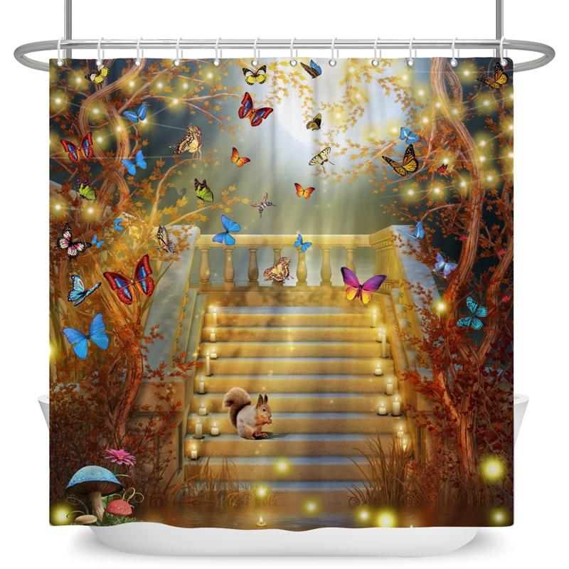 Зачарованный лес Занавеска для душа Мультяшная Волшебная сказка Грибная Страна чудес Готическая занавеска для душа Водонепроницаемый декор для ванны с крючками