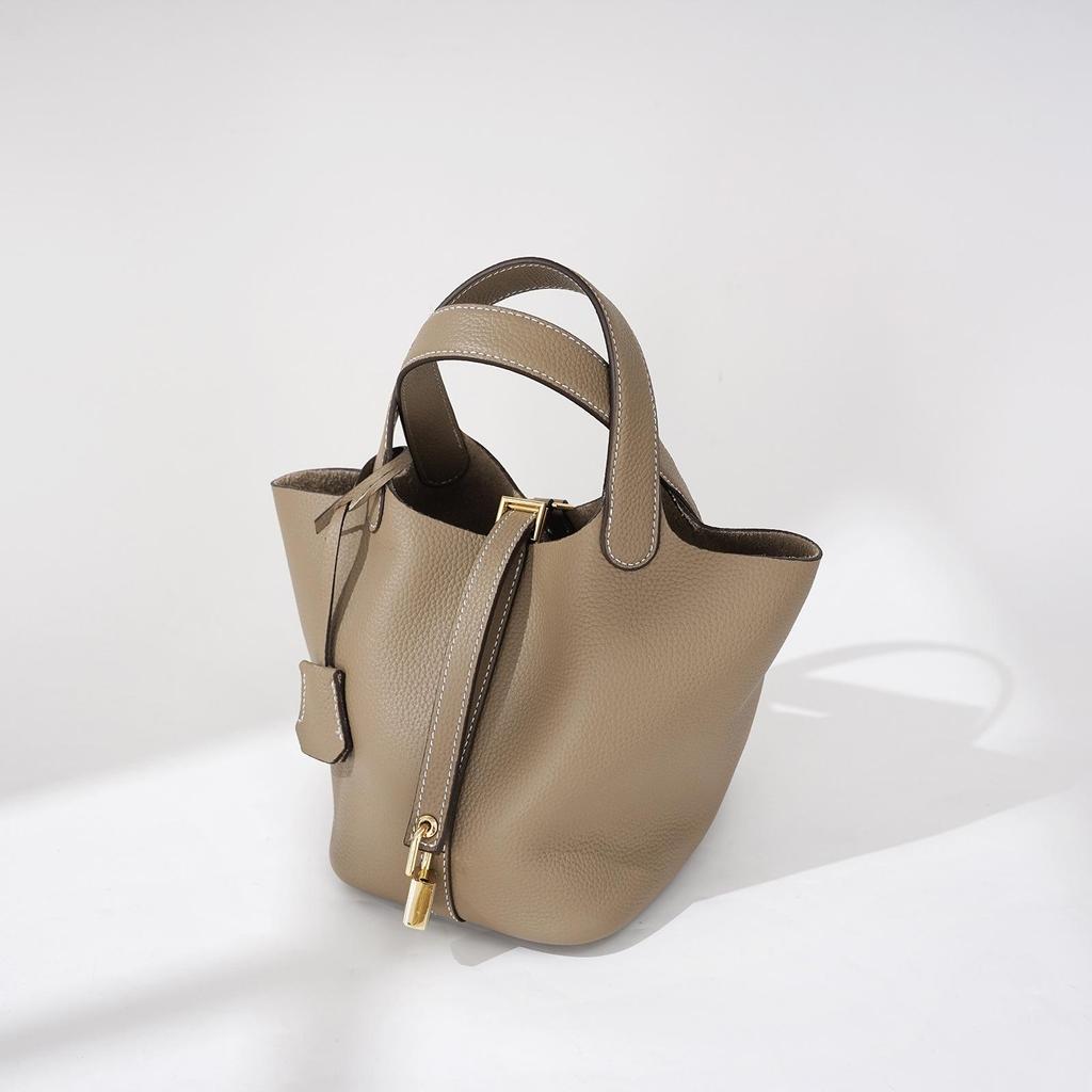 Genuine Leather Women's Bucket Bag Large Capacity Vegetable Basket Bag - NO LOGO