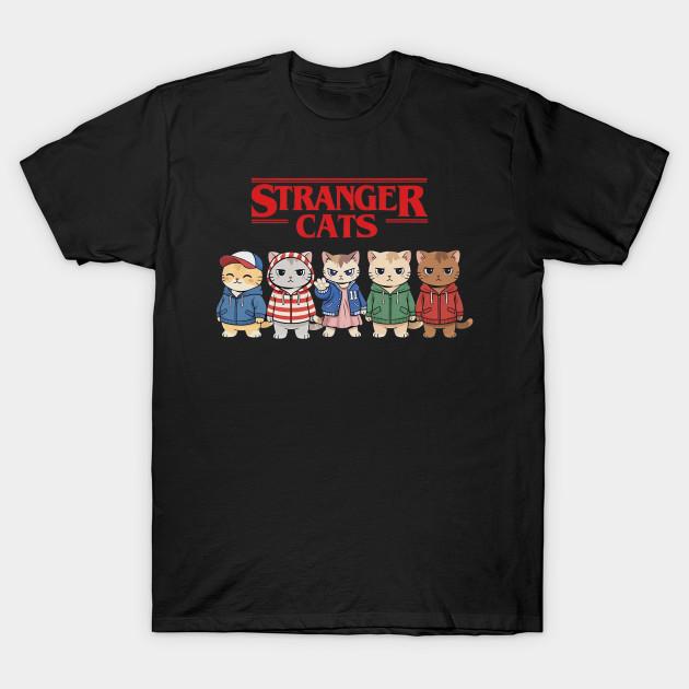 Men Black Print T-shirt Stranger Cats - Stranger Things No-Cut Transfer Paper Print Cotton Tshirt