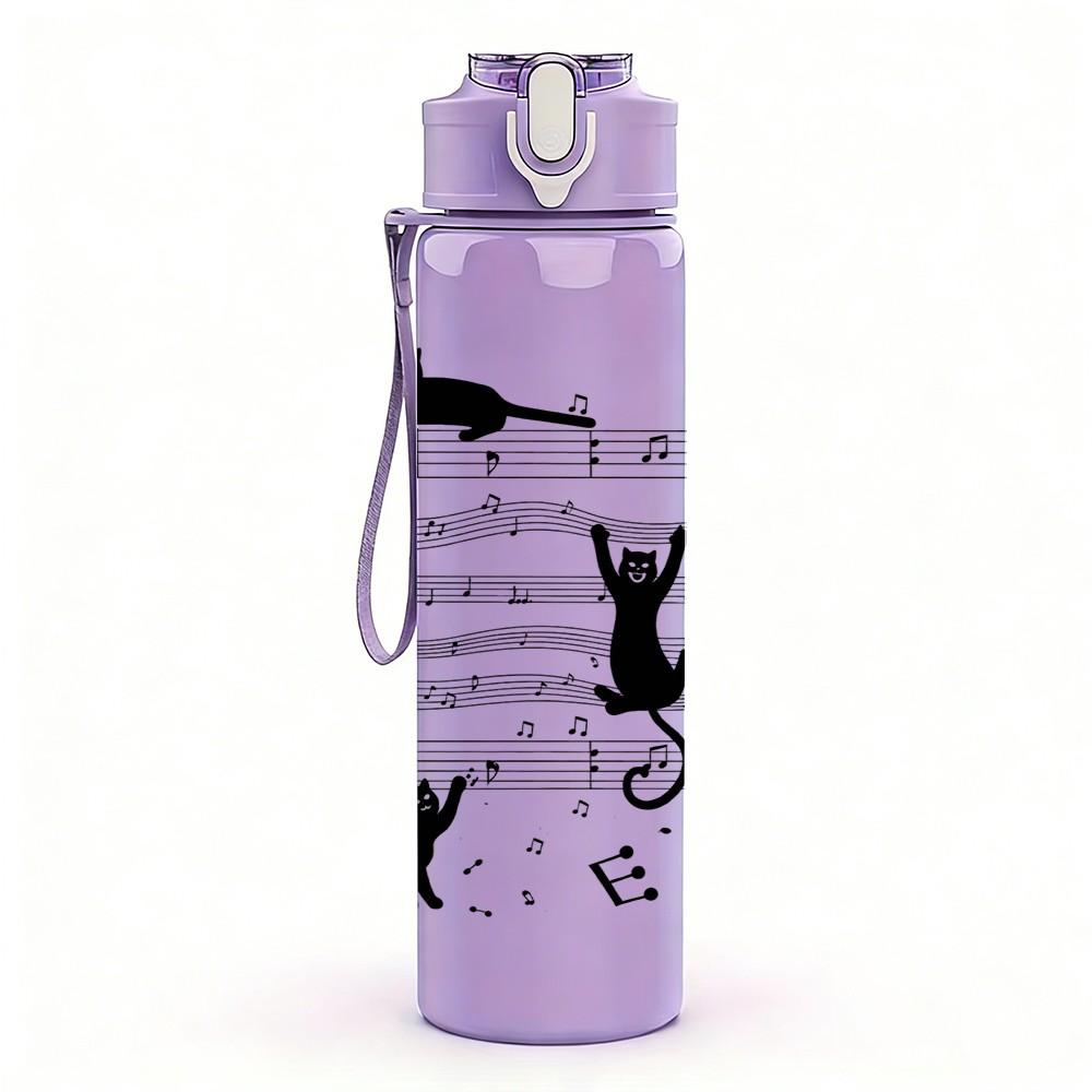 1PC Cat On Musical Staff Note Sketch Print 750ml Color Plastic Sports Water Bottle Leakproof Flip Straw Lid Suitable for Sports Office Home Use