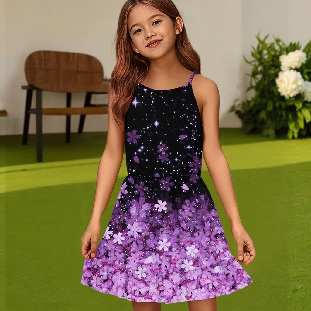 Детское летнее повседневное модное платье с круглым вырезом, однотонное, без рукавов