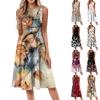 Ladies' Casual And Fashionable Round Neck Sleeveless Printed Mid Length Dress