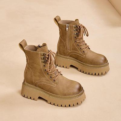 Женские ретро рабочие ковбойские ботинки Мартин на весну/осень 2025 года - на платформе, на толстой подошве, низкие