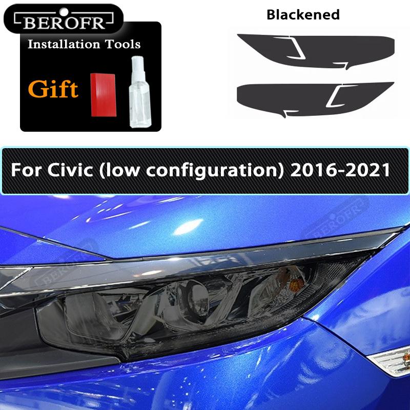 For Honda Civic 10th 2016- 19  TPU Car Headlight Film Protective Sticker Lamp Hoods Transparent Smoke Black Accessories