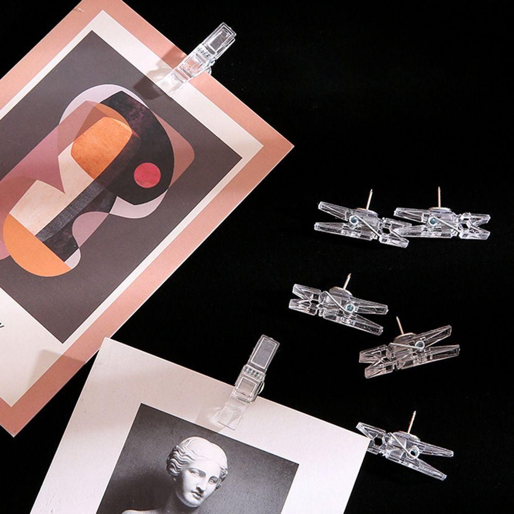 20Pcs/Box Mini Transparent Clip Push Pins Creative Pushpins with Clips Thumb Tacks Wall Markers