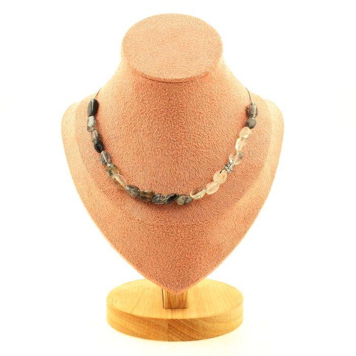 Stones and Minerals. Necklace 20 Beads Quartz with Tourmaline Inclusions from Brazil Chain Necklace Women, Men. Custom Size