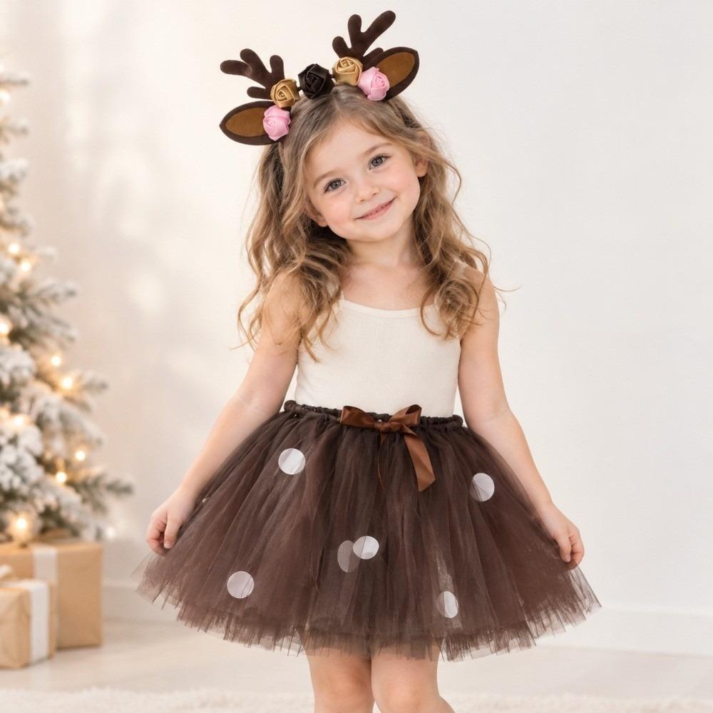 Christmas Costume Girl Tutu Skirt Fluffy Tutu Dress Cute Reindeer Tulle Skirt Party