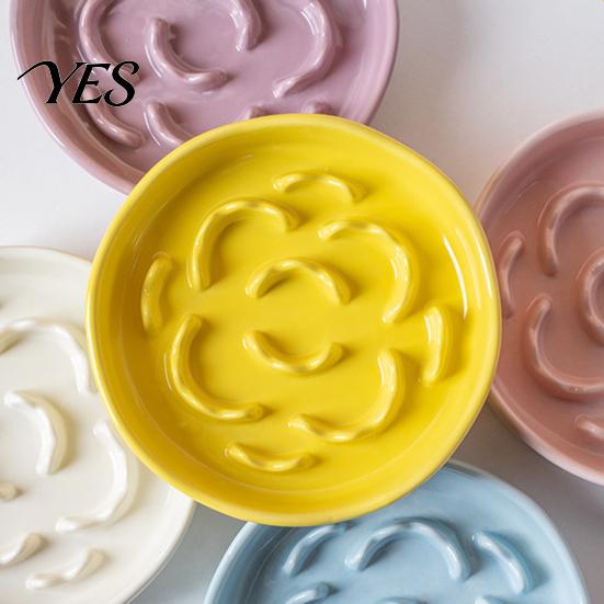 High Base Pet Bowl Raised Slow Feeder Bowl, Ceramic Down Eating Food Vomiting Prevention Anti Dish for Small Medium Dogs & Cats Cat