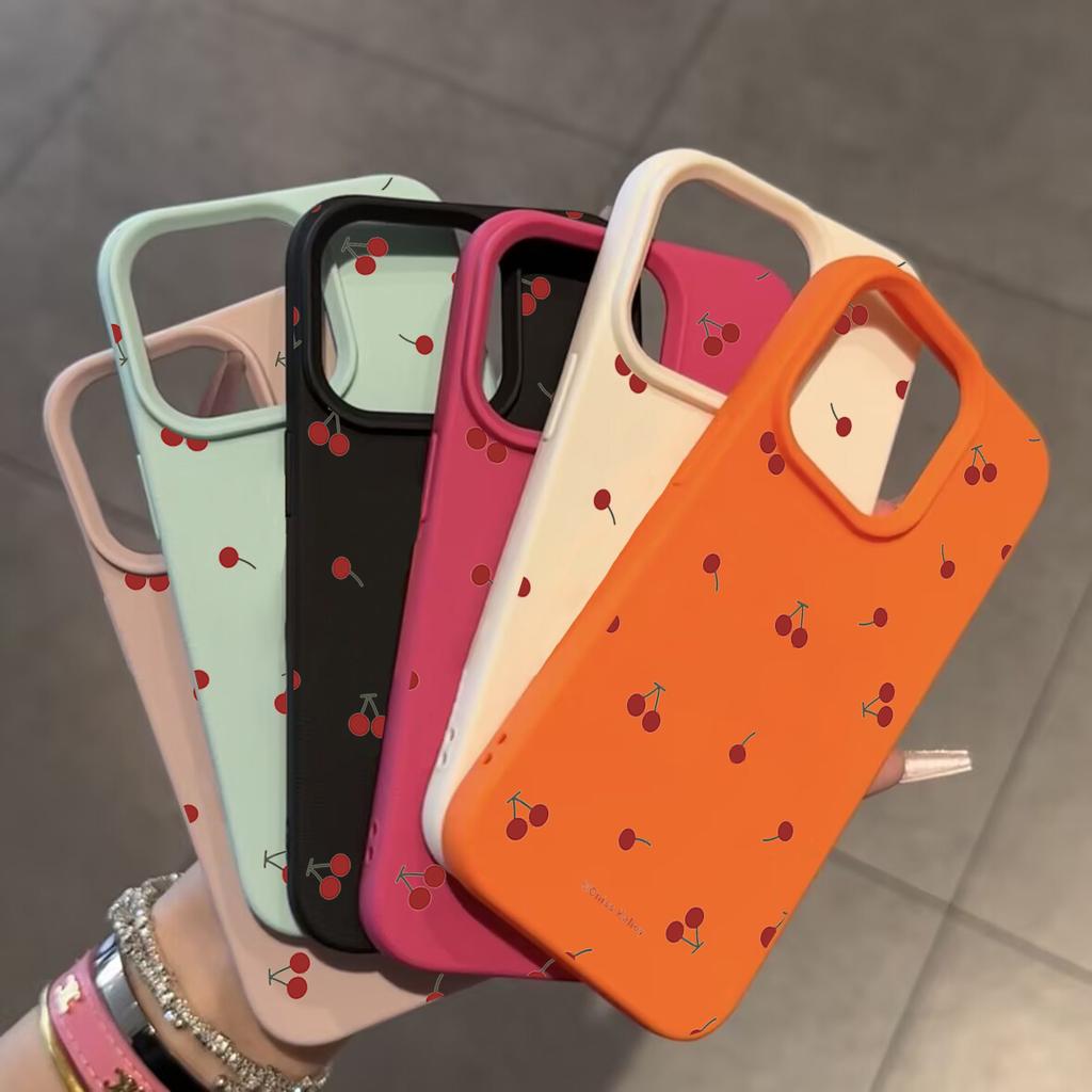iPhone 16 15 14 13 12 11 Pro Max Funda silicona con patrón de cereza de para Funda For iPhone XS Max XR 16 15 Plus