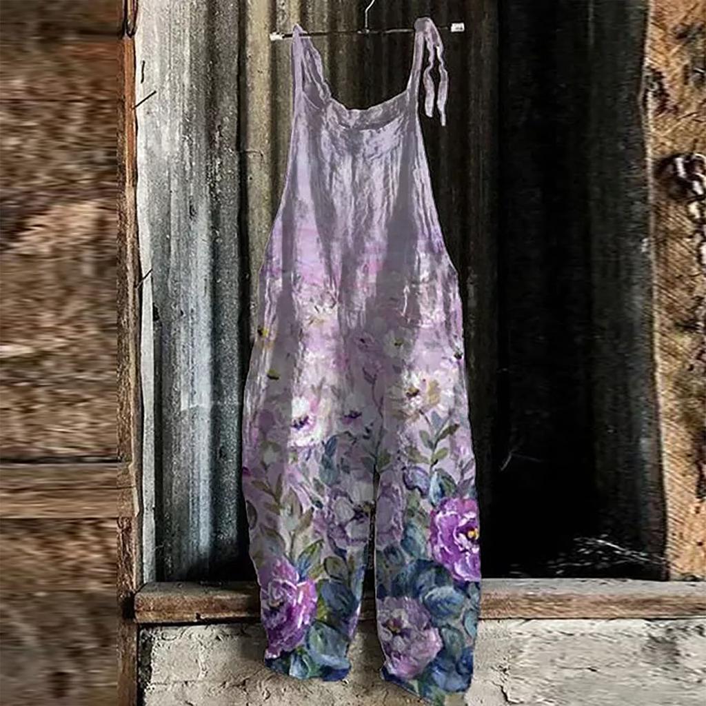 Новый летний повседневный свободный женский комбинезон с высокой талией и цветочным принтом для отдыха, винтажный комбинезон с куполом