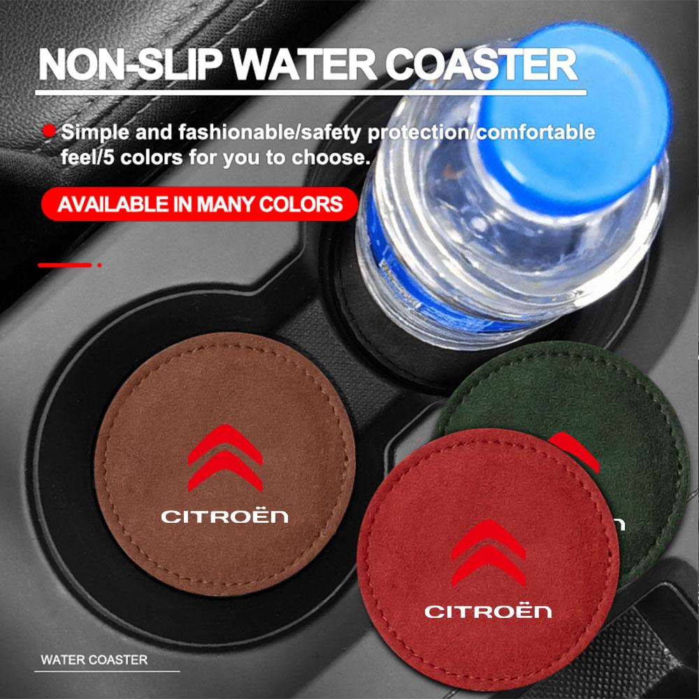 2PCS PU Leather Car Coaster Water Cup Drink Holder Mat Anti-Slip for Citroen C4 Picasso Xsara C5 Aircross Cactus Auto Valve Cap amb123