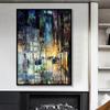 Абстрактные картины на холсте с изображением города, городской пейзаж в ночное время, постеры и принты, настенные художественные картины для гостиной, украшения дома, Куадрос