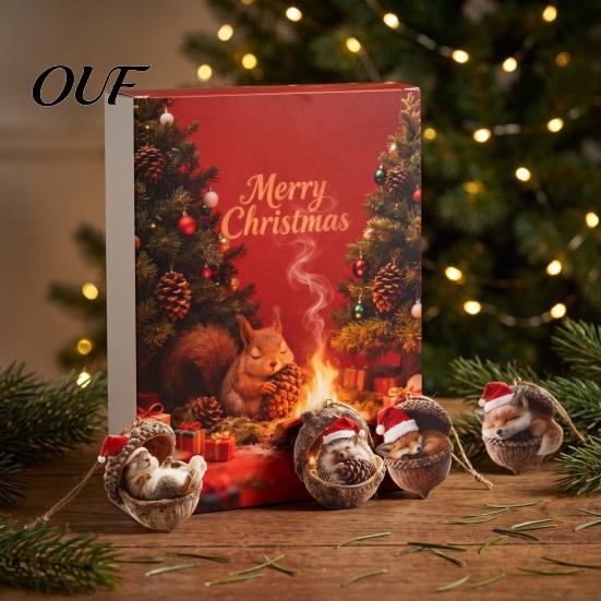 Kids Stocking Stuffers Christmas Advent Calendar, 24 Days of 2D Acrylic Forest Animal Acorn Seasonal Home Ornament Ornaments for Kids, Holiday