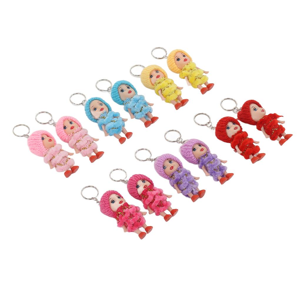 12 Pcs Mini Doll Keychain Lovely Tiny Dolls Keychain Portable Handbag Key Ring for Birthday Gift