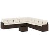 10 piece Garden Sofa Set with Cushions Brown Poly Rattan