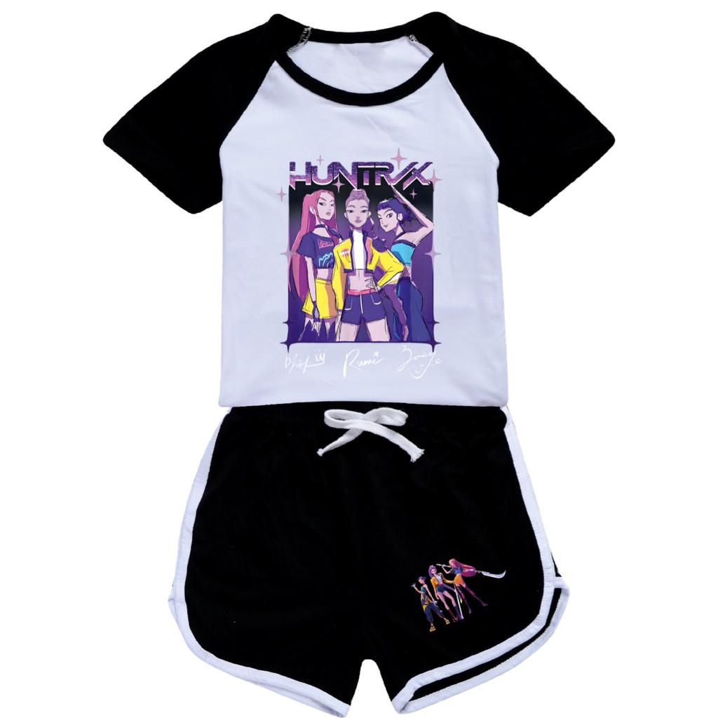 5022 Детский спортивный костюм для девочек в стиле поп-музыки: футболка, шорты, шорты, футболка и шорты с принтом Руми, Зои и Миры.