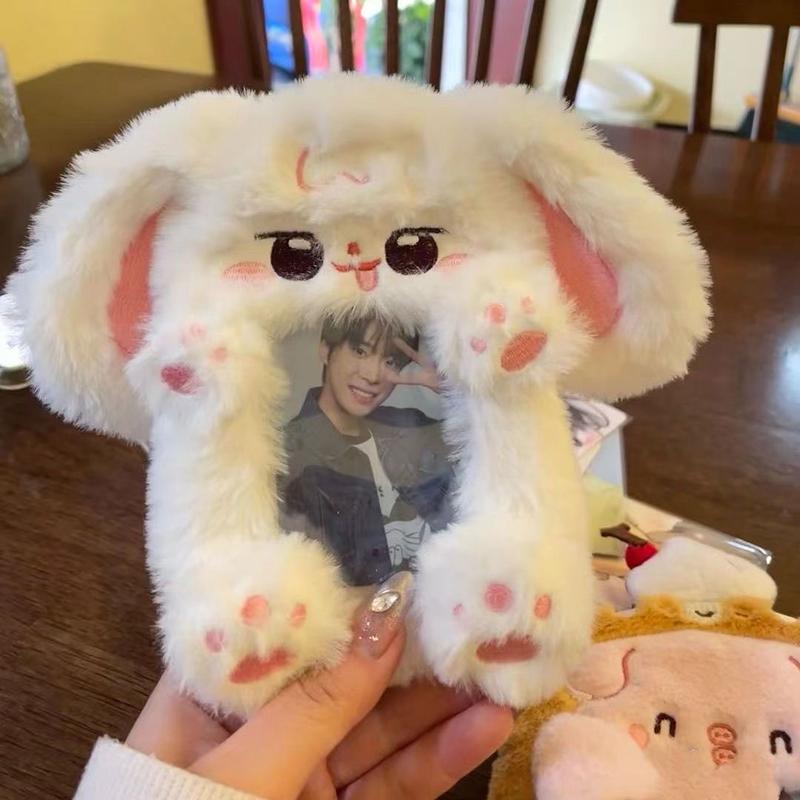 Cute Rabbit Plush Card Display Set Ins Meal Card Kpop Photo Card Holder Id Card Protective Small Card Sleeves Photocard Holder
