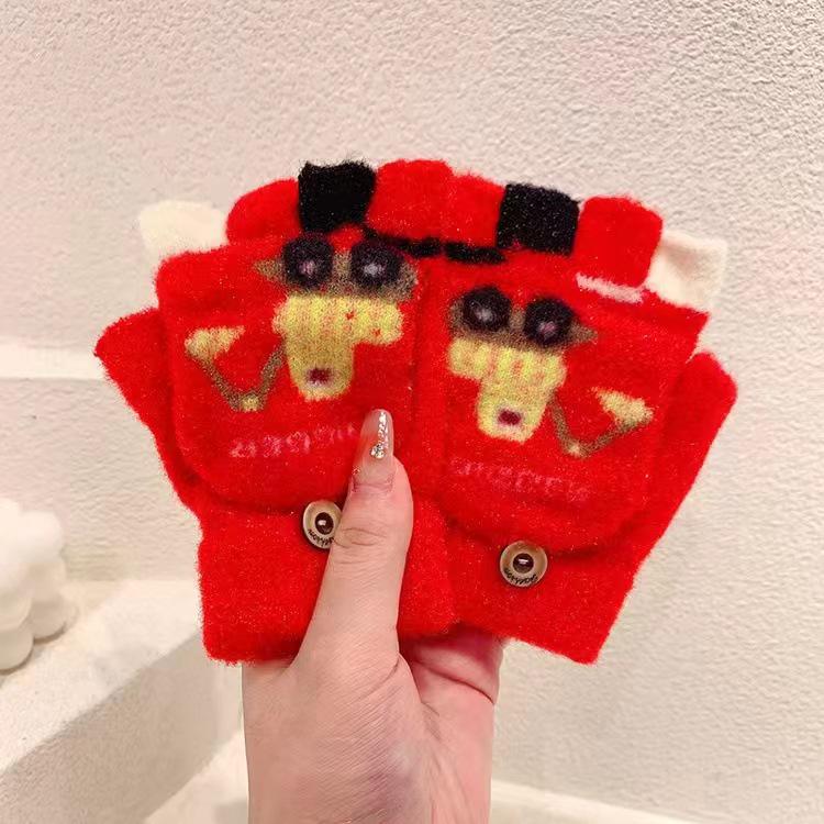 Милые детские перчатки-перевертыши с мультяшным принтом и бархатной подкладкой для тепла и защиты от холода — идеально подходят для письма осенью и зимой