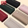 Корейский длинный кошелек FFY: Модный однотонный цвет, простая конструкция на молнии, несколько отделений для карт, вместительный кошелек для монет.