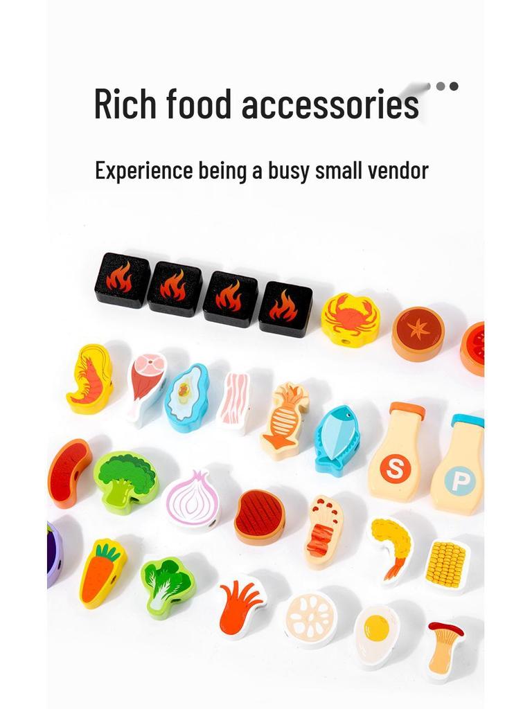 Детский деревянный игровой кухонный набор для игр через границу: Многофункциональная имитация решетки для барбекю для ролевых игр и обучения родителей и детей