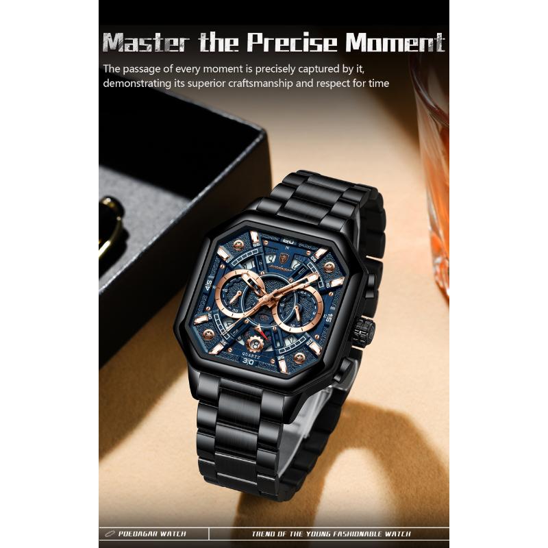 POEDAGAR Роскошные часы для мужчин Дата Нержавеющая сталь Мужские наручные часы Водонепроницаемые светящиеся хронограф военные мужские кварцевые часы