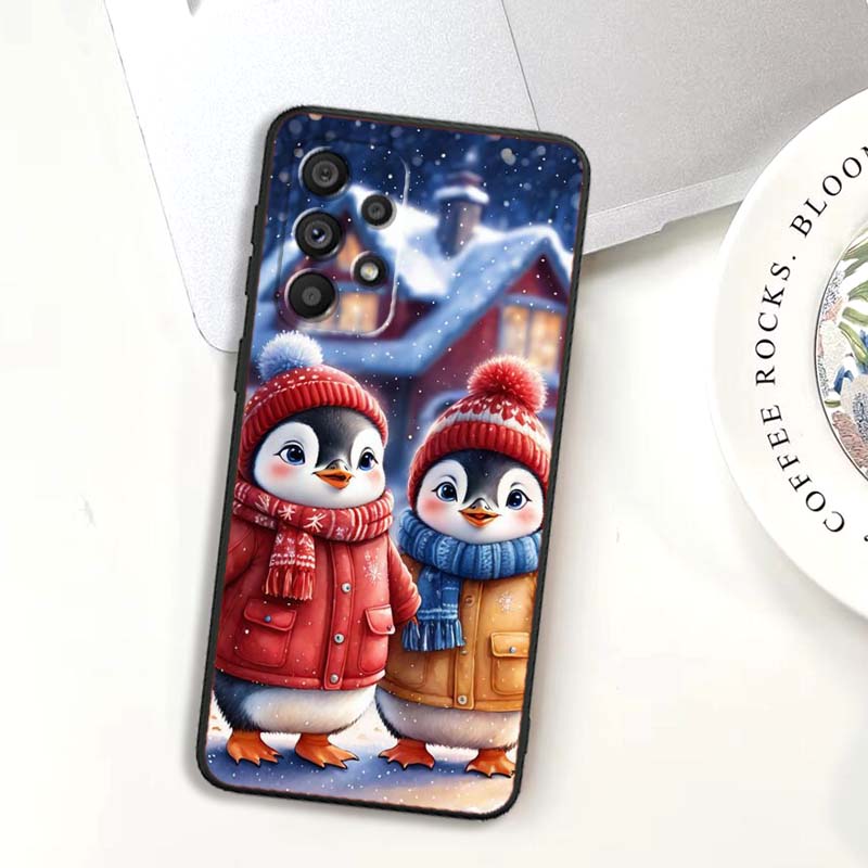 Рождественский мультяшный кот Арт Чехол для телефона Для Samsung A73 A72 A71 A55 A54 A53 A52 A51 A13 A22 A16 A15 A12 A14 A26 A07 5G Черный