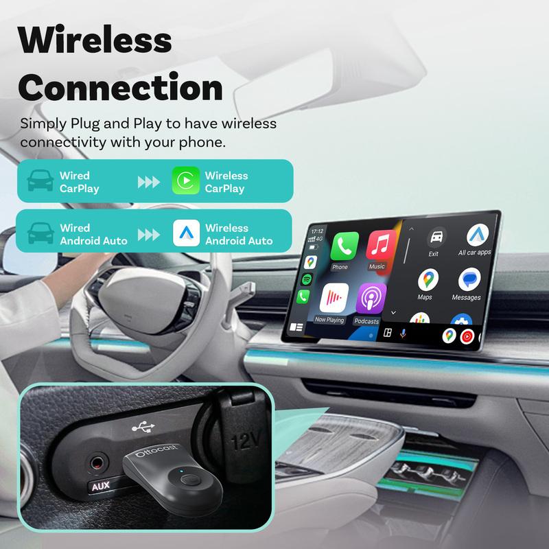 Беспроводной адаптер Ottocast CarPlay и Android Auto 2-в-1 Мини 5G Двухдиапазонный WiFi Донгл Тип Plug & Play Type-C/USB Для 99% Автомобилей 2026