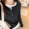 Contrast Color Fake Two-piece Long-sleeved T-shirt for Women In Autumn New Round Neck Top Loose and Versatile Niche Bottoming Shirt